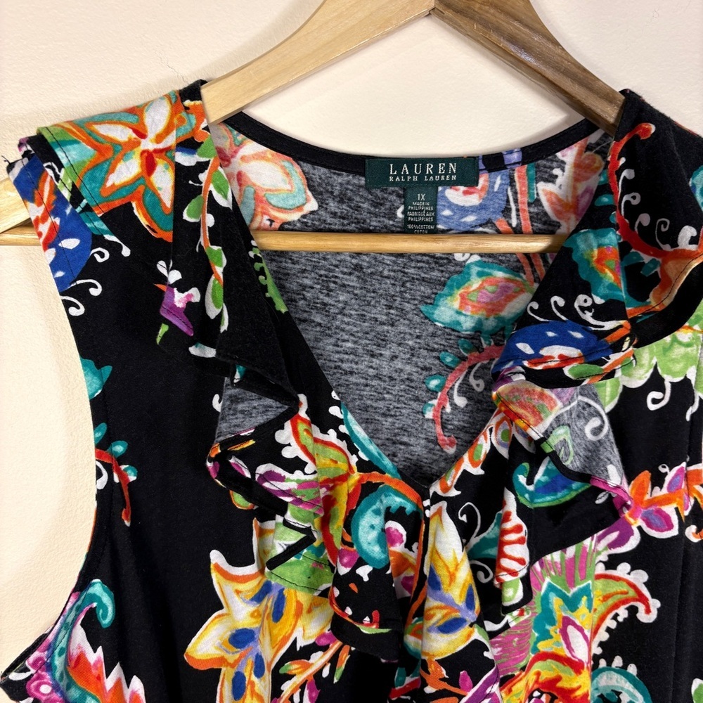 Ralph Lauren Black Floral Sleeveless Dress Resort Colorful Beach Vacation - Picture 4 of 13